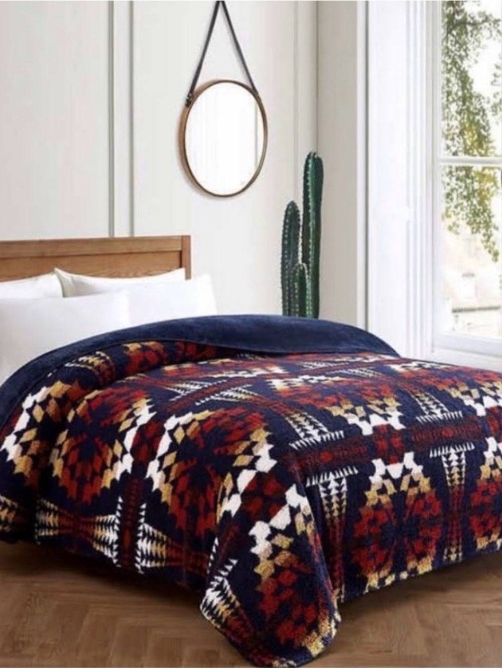 Pendleton Legend Lake Queen Sherpa Blanket Navy Rust Southwestern
